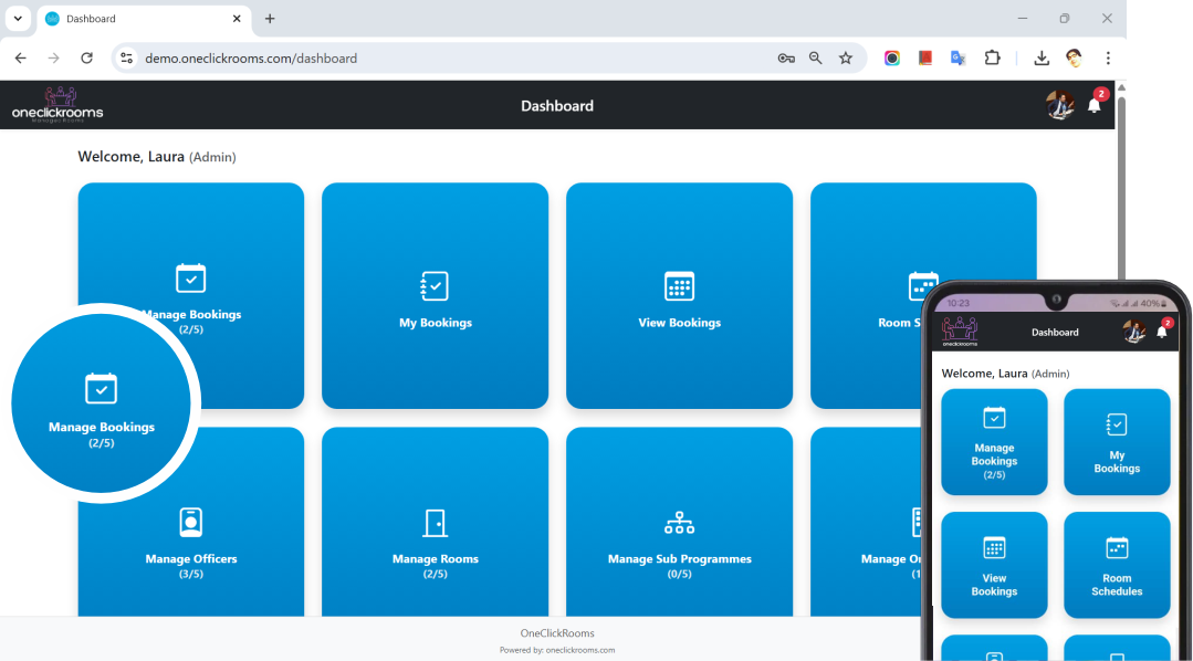 OneClickRooms on laptop, tablet and phone